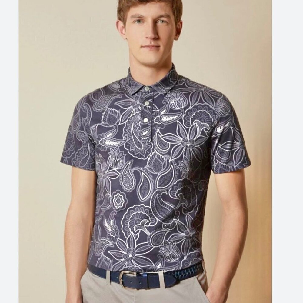 Ted Baker Navy Paisley Floral Short Sleeve Polo